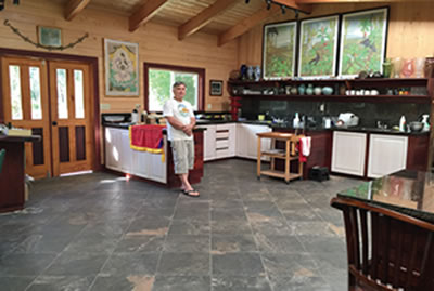 Michael in Renovated Kitchean at Wood Valley Temple